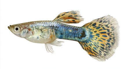 Fototapeta premium Colorful guppy fish swimming isolated on white