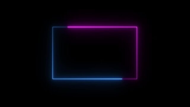 Neon gradient rectangle frame glowing in pink and blue on black background, modern minimal tech aesthetic