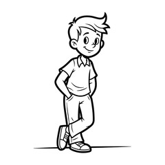 Obraz premium Cartoon Boy Standing Confidently with Hands in Pockets.
