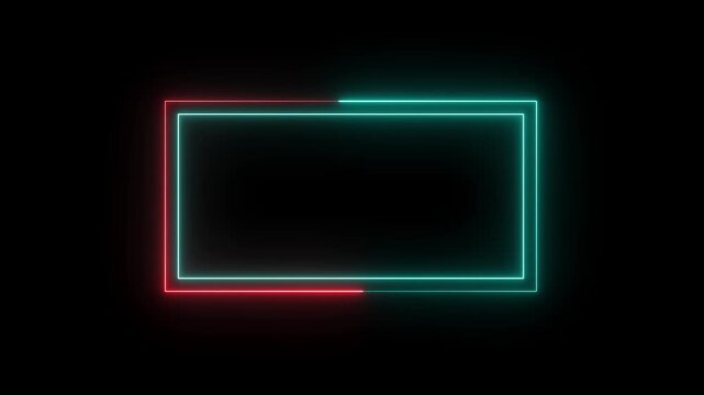 Glowing rectangular neon frame with cyan and pink light on black background, double border, soft glow