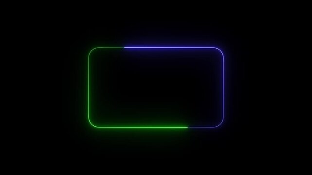 Glowing neon rounded-rectangle frame on black background with green top-left and blue bottom-right gradient, minimal futuristic tech aesthetic
