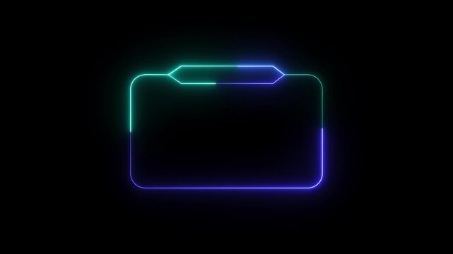 Neon glowing folder outline on black background with rounded corners and tab, turquoise and purple gradient light, minimal tech style