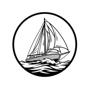 Sailing Boat on Wavy Ocean Water.
