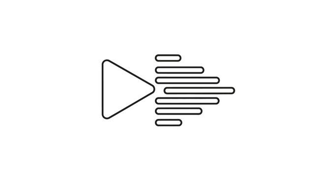 Black and white line art icon depicting a play button followed by horizontal lines indicating fast forward or speed.