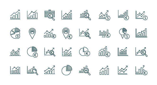 Set of Teal Line Icons Representing Financial Growth and Analysis finance business