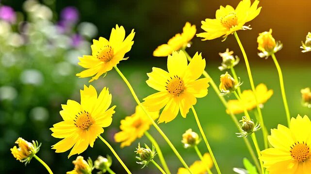 Vibrant Yellow Flowers in Garden.