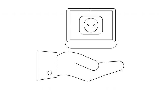 Hand Holding Laptop with Electrical Outlet Icon Illustration.