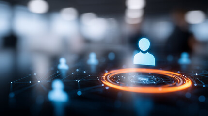 Digital user icon targeted by data ring representing customer analytics segmentation and identity management concept.
