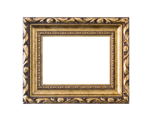 Fototapeta premium Vintage Golden Wooden Frame with Carved Patterns Isolated on Transparent Background