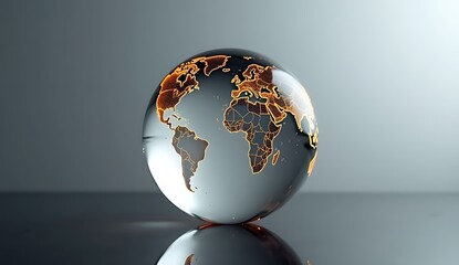 Glowing Orange World Map Inside Clear Glass Globe