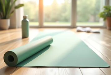 Peaceful Home Workout Space with Yoga Mat and Natural Light