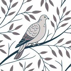 Bird sits on a branch among leaves in a simple design showing nature's beauty and life Generative AI