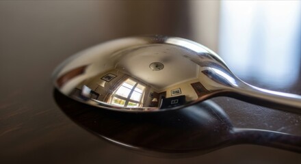 Fototapeta premium Reflections of Interior Design in a Polished Metal Spoon