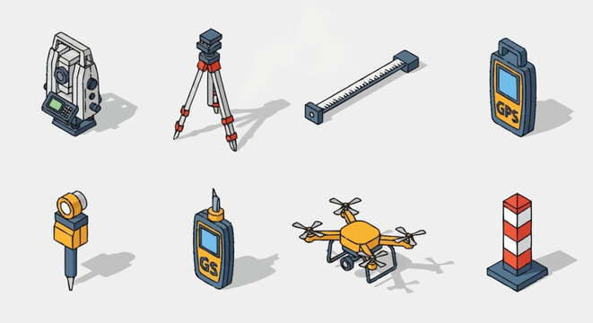 Collection of Various Surveying Equipment and Tools.