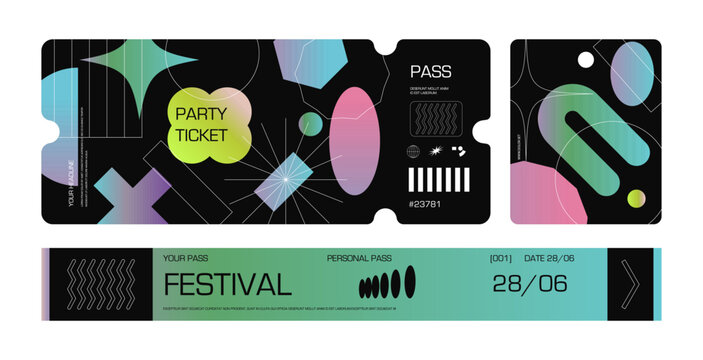 Control ticket bracelets for events, disco, festival, fan zone, party, staff. Vector mockup of a festival bracelet in a futuristic style.	

