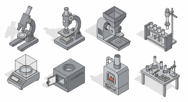 Laboratory Equipment and Scientific Instruments Set.