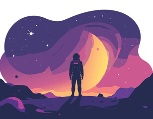 Astronaut's Cosmic Reverie: A lone astronaut, standing in awe, gazes upon a breathtaking cosmic vista, contemplating the mysteries of the universe. © Anik