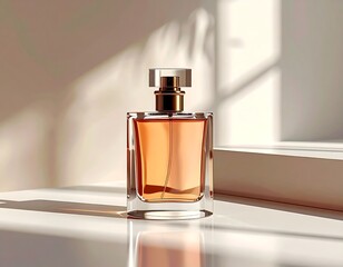 Elegant Perfume Bottle in Warm Light - A Minimalist Beauty Shot.
