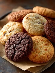 Assorted Chocolate and Vanilla Cookies on Rustic Platter