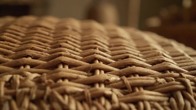 Close-up of tightly woven rattan texture with a shallow depth of field