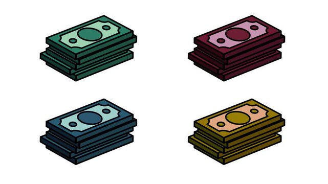 Isometric Money Stack Vector Icon Set - Multicolor Financial Cash Bundle Pack