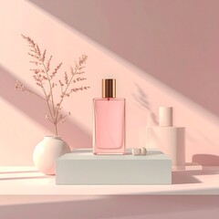 Elegant Perfume Bottle on a Minimalist Pink Background with Soft Lighting.