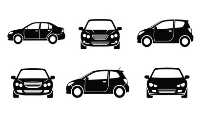 Obraz premium Collection of six black car silhouettes in various angles and positions