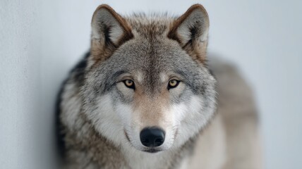 Obraz premium Wild wolf in natural snowy habitat close-up portrait