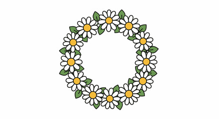 Charming Hand-Drawn Daisy Flower Wreath Illustration for Springtime and Celebrations