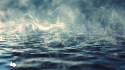 Naklejka premium Eerie Smoke Over Calm Dark Ocean Water