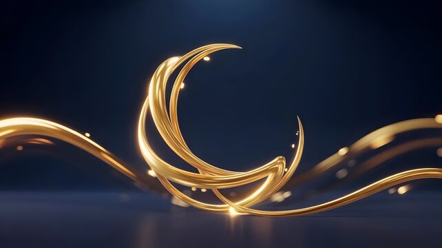 Luxury Ramadan background with golden light streaks and crescent