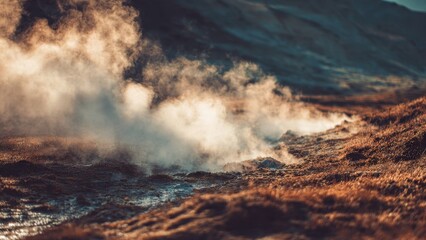 Fototapeta premium Geothermal Landscape with Steam