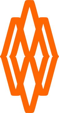 A vibrant orange logo composed of parallel zig-zag lines forming a diamond shape and a stylized letter W or M, perfect for creative agencies or tech startups.