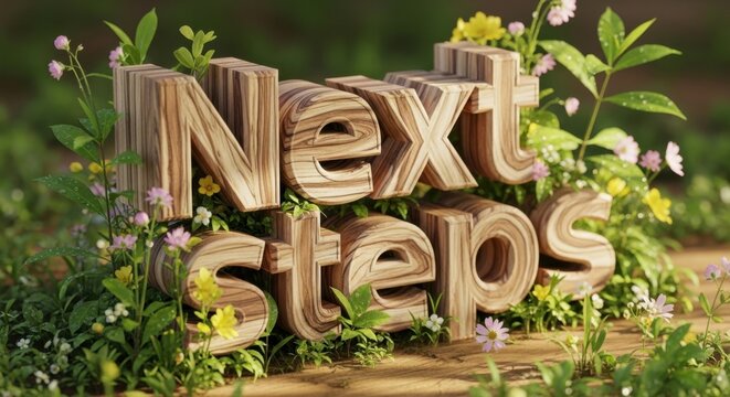 Next Steps Wood Text in Flowers