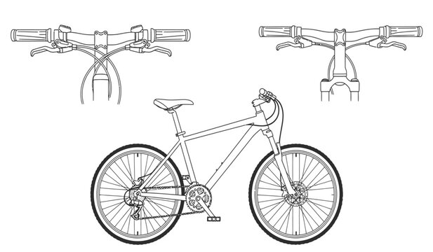 Detailed technical drawing of a bicycle with handlebar components