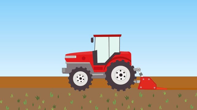 トラクターで耕運している動画素材です。