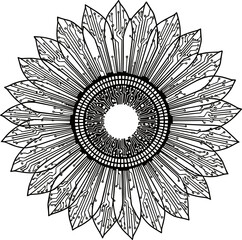 Stylized sunflower design with intricate lines