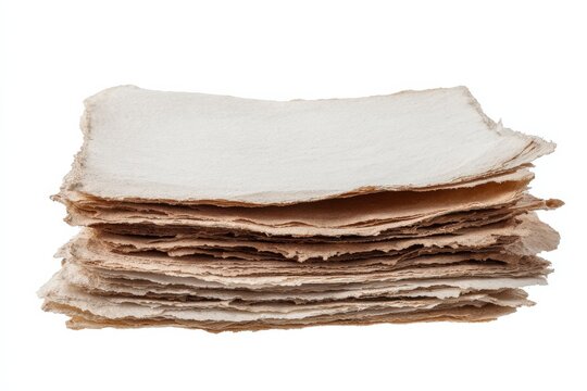 Stack of handmade recycled paper sheets with rough texture