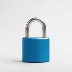 Fototapeta premium Blue metal padlock on white background