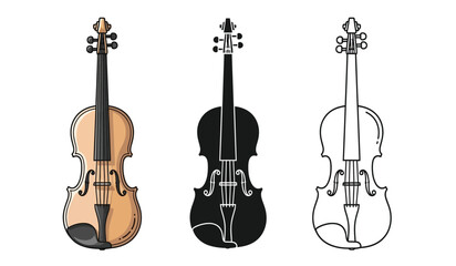 Fototapeta premium Three violins in different colors and line art style