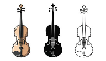 Three violins in different colors and line art © Thysl2000