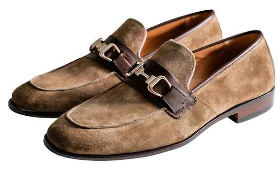Elegant mens slip-on loafer with premium suede detailing highlighting craftsmanship, classic design, and comfortable stylish footwear isolated on transparent background PNG