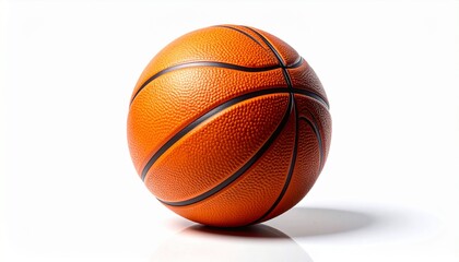 Fototapeta premium A classic orange basketball with black lines, showcasing its pebbled texture for grip. This iconic sports equipment is isolated on a clean white background with a subtle reflection, ready for a game.