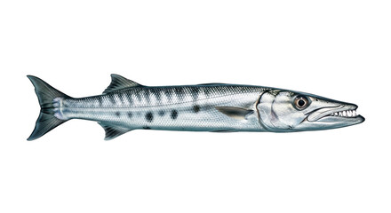 Naklejka premium A detailed illustration of a barracuda, showing its predatory features against a black background