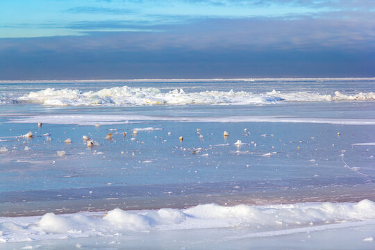 Winter coastal landscape of the frozen Baltic sea