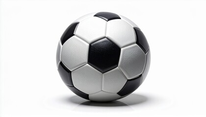 Fototapeta premium Classic black and white soccer ball, a traditional leather football for sports, games, and championships. Professional sport equipment isolated on a clean white background with a soft reflection.