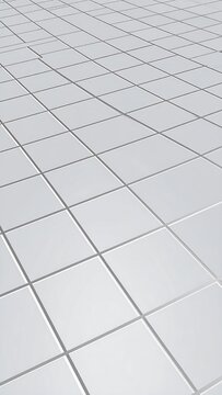 White tiled floor pattern receding into distance, with visible grout lines creating a grid