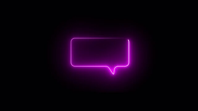 Video. Glowing neon message box icon. Speech bubble glowing pink chat icon on black background for digital communication technology concept. Animated notification sign on a black background. 4K.