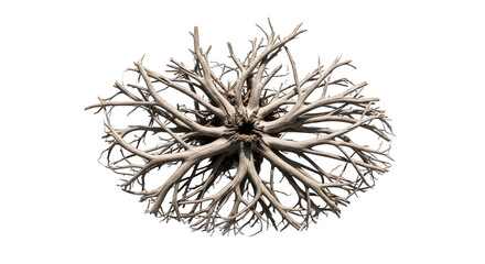 Fototapeta premium Overhead view of gnarled, intertwined branches forming a symmetrical, organic shape