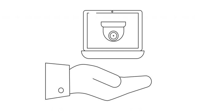 Security Camera on Laptop in Hand Icon Animation.
